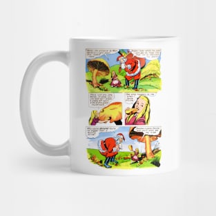 The Funny Alice offers mushrooms to Santa Claus for a hallucinogenic and phicoldelic Christmas Retro Vintage Comic Mug